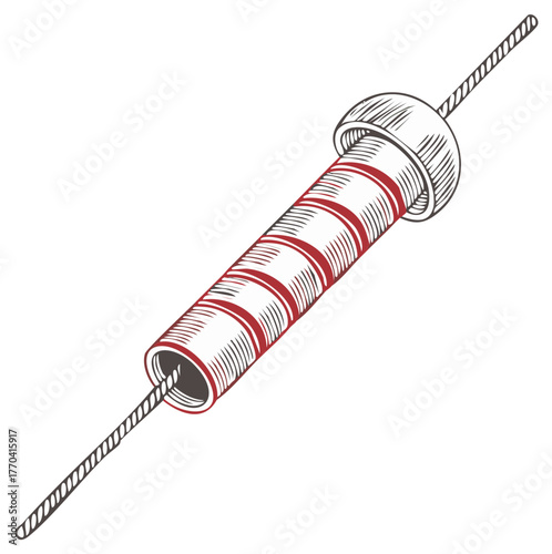 Electrical fuse or resistor component with red bands and connecting wires in engraved style