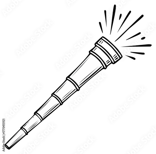 Hand drawn vintage spyglass telescope illustration with light beams for discovery and vision