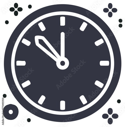 Minimalist dark clock icon with hands nearing midnight representing a time sensitive event countdown