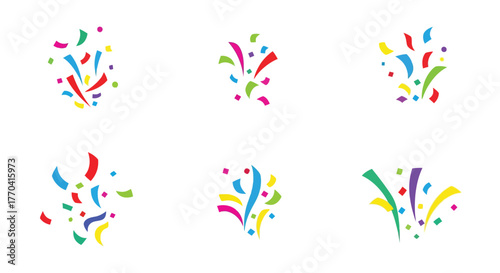 Colorful confetti bursts arranged in a grid style vibrant celebration theme