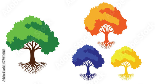 Colorful fractal trees with visible roots illustrate nature s repeating patterns