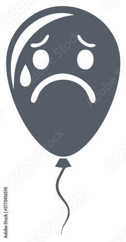 Sad gray balloon icon with a crying face and a single tear