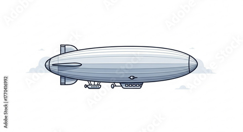 Illustration of a gray blimp floating in the sky the blimp has a classic design with a rounded body