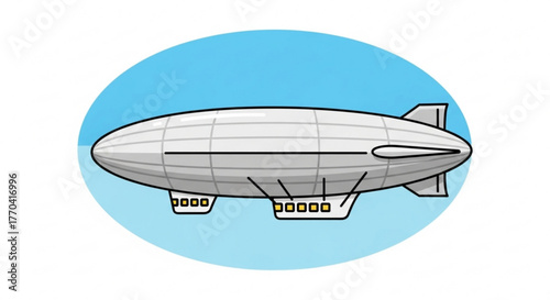 Illustration of a gray blimp floating in the sky the blimp has a classic design with a rounded body