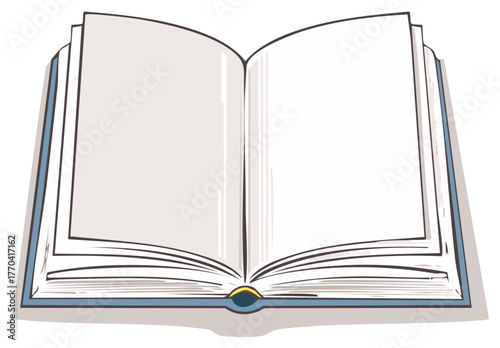 Open book illustration, featuring blank pages for text or notes in a simple, hand-drawn style