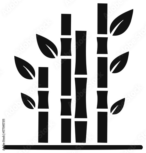 Black and White Bamboo Plant Silhouette with Leaves