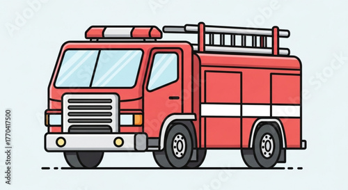 Illustration of a vibrant red fire truck with a ladder on top, ready for emergency response