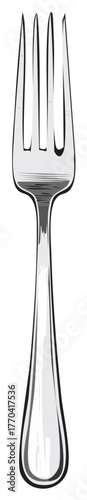 Polished silver dining fork essential kitchen utensil vector graphic illustration