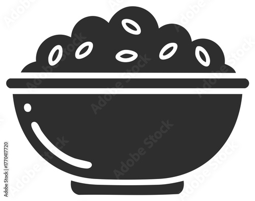 Simple rice bowl icon vector graphic. Food symbol for Asian cuisine, healthy eating, and restaurants.