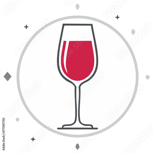 Red Wine Glass with Circular Frame and Festive Sparkle Elements