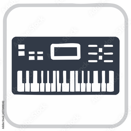 Synthesizer Keyboard Icon Hand Drawn Style Musical Instrument Illustration