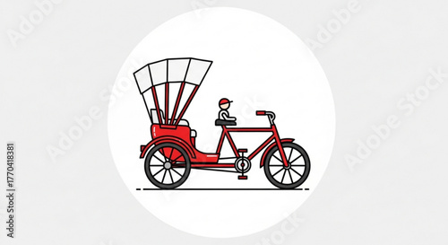 A vibrant rickshaw with a driver, a colorful representation of urban transportation and cultural charm