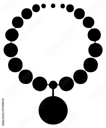 Silhouette of circular beaded necklace with circular pendant jewelry accessory fashion adornment isolated
