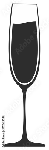 Elegant black silhouette of a champagne flute with liquid, perfect for celebrations and festive occasions