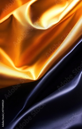 Elegant gold and blue silk fabric with soft folds for luxury texture design