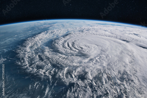 Super Typhoon, tropical storm, cyclone, hurricane, tornado, over ocean. Weather background. Hurricane Melissa 2025. Powerful hurricane seen from space with a clearly defined eye