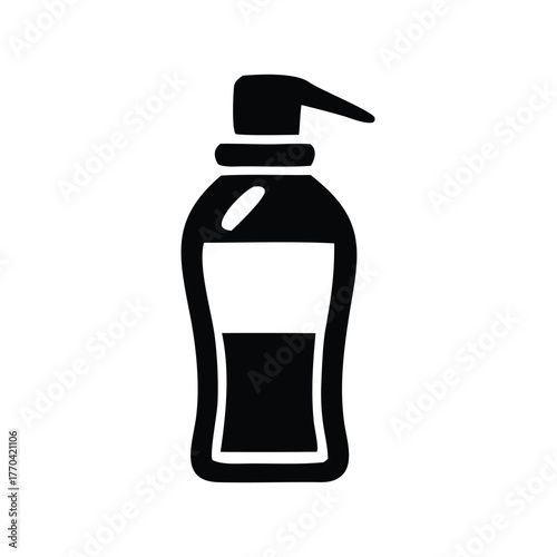 Icon of a pump bottle with liquid inside, representing personal care, hygiene, and beauty products