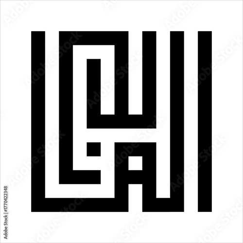 Arabic Calligraphy Asmaulhusna Al-Mani`u kufi Style  meaning is ninety-nineThe Name of Allah The Most Preventing