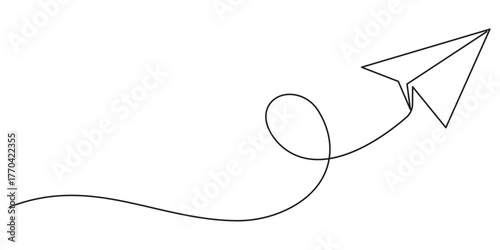 Paper plane flying with hearts in continuous one line drawing love card concept minimalist vector illustration