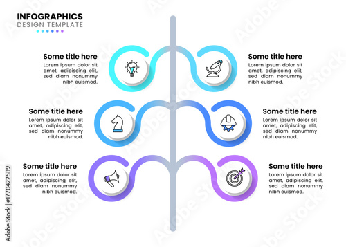 Infographics template. Abstract tree with circles and 6 steps