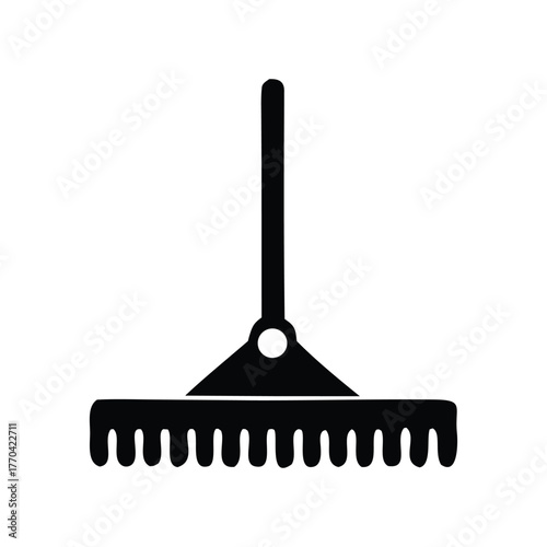 Simple black rake icon isolated on a white background. Vector graphic symbol for gardening, yard work, and landscaping tools