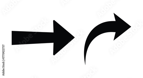 Two black arrows illustrating direction one straight and one curved