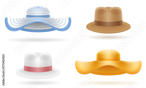 beach hat for man and woman fashion accessory vector illustration isolated object icons