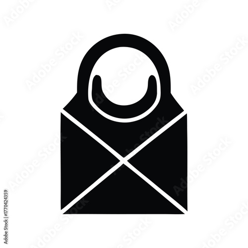 Black silhouette icon of a shopping mail bag, a conceptual symbol for e-commerce, online orders, secure delivery, and digital correspondence