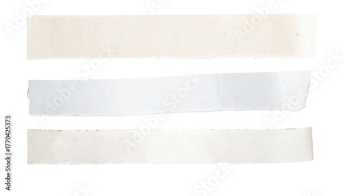 Three horizontal pieces of masking tape photo on plain white background, clean stationery style, soft lighting, stock photography for design elements and framing mockups