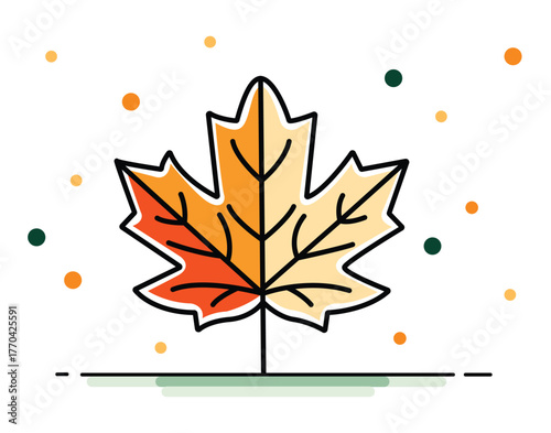 Autumn Maple Leaf Illustration in Orange and Yellow Tones