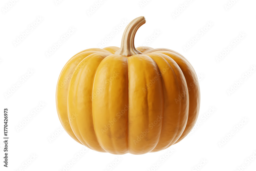 Fototapeta premium Vibrant orange pumpkin with textured surface and a sturdy green stem.