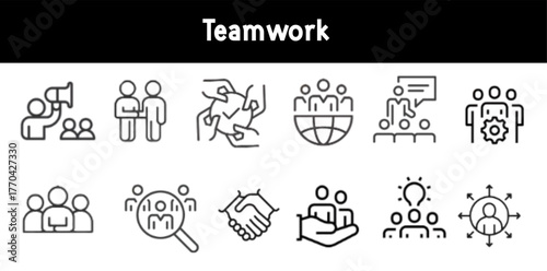Teamwork icon set. Business related line icons