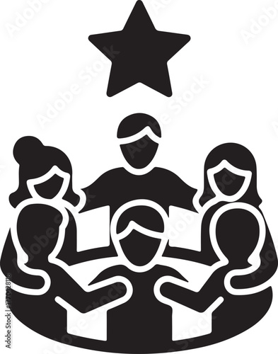 Teamwork and recognition star symbol celebrate success and high morale in business environment