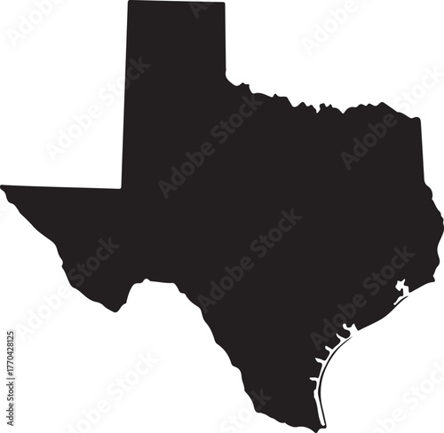 Bold black silhouette outline map of texas state shape united states of america