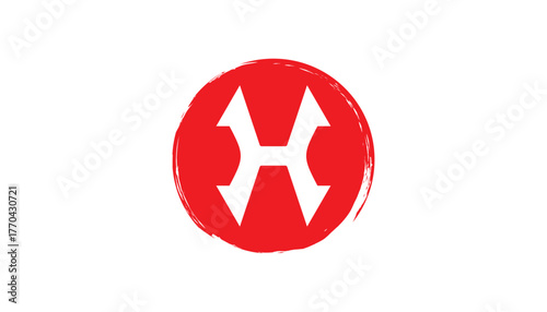 Creative Japanese Chinese Inspired Letter H Logo in cyrcle design template