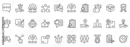 Review Icon Set. Contains Icons That Are Relevant For Business. Designed In Vector Outline Style