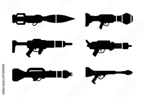 A collection of different rocket launcher silhouettes is presented in this graphic.