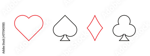 Outlined Playing Card Suits with Geometric Base – Vector Design