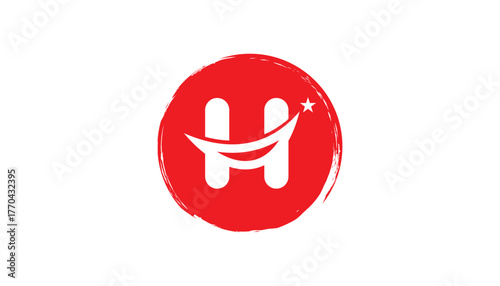 Creative Japanese Chinese Inspired Letter H Logo in cyrcle design template