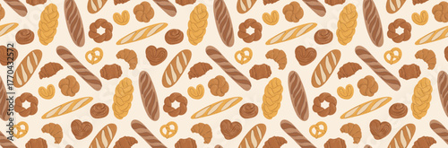 Seamless pattern of European pastries. Great for bakery branding and packaging design.
