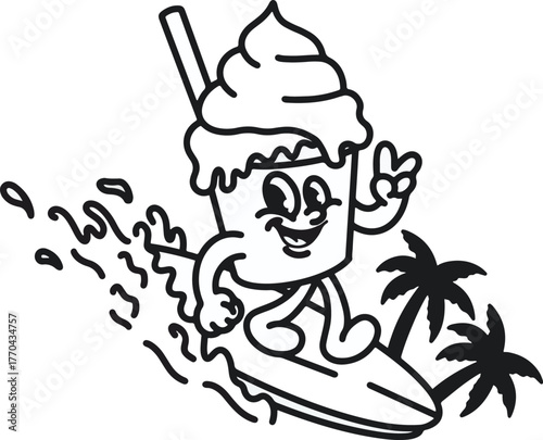 Photography illustration beach skull island surfing vector outline