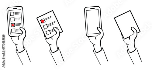 Entering ballots in the box, vote concept. Election Day. Hand putting voting paper into the ballot box. Referendum or politic concept. Political, campaign concept. Online mobile voting box card.