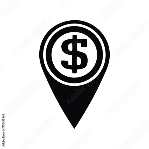 Financial Location Dollar Sign in a Navigation Pinpoint Icon