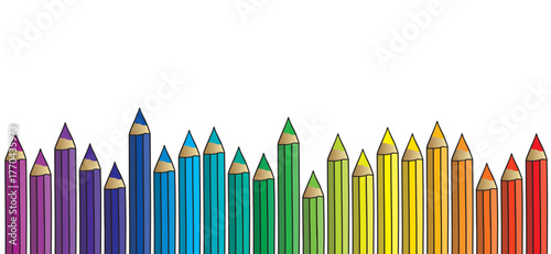 Pencils, rainbow color. Cartoon ball pen icon. Drawing hand pen streak sign for write taking notes, signature, question mark faq, letter or blog, Writing Icon. Painted ink pen. Pencil day,Teachers day