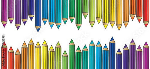 Pencils, rainbow color. Cartoon ball pen icon. Drawing hand pen streak sign for write taking notes, signature, question mark faq, letter or blog, Writing Icon. Painted ink pen. Pencil day,Teachers day