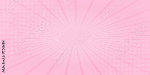 Abstract Pink rays shiny background with halftone.