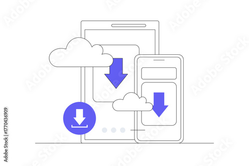 Cloud computing technology. Hosting, network management. Cloud server data. Flat Cartoon Vector Illustration, icon Stylish abstract design landing page web