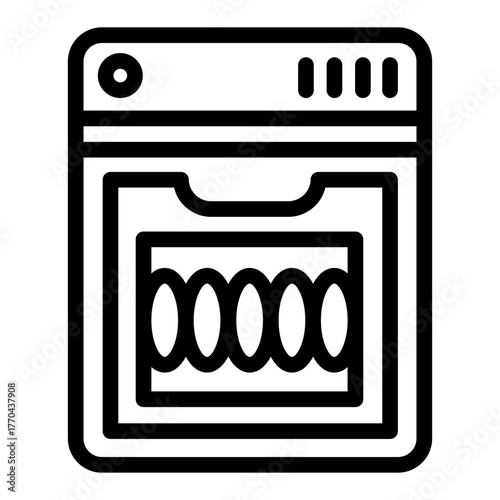 Dishwashing machine with buttons and plates line icon, washing concept. Vector graphics. Machine for plate washing sign on white background, style icon mobile or web design.