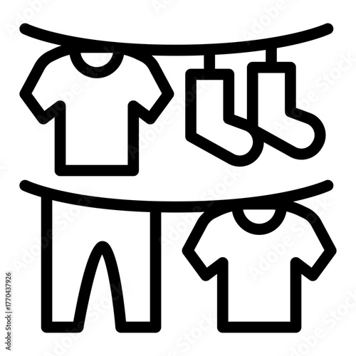 Washed clothes on strings line icon, washing concept. Vector graphics. Clean linen, laundry sign on white background, style icon mobile or web design.