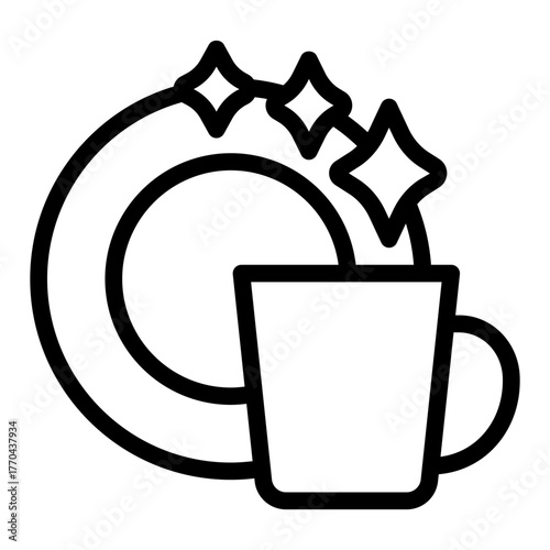 Clean platter and cup line icon, washing concept. Vector graphics. Dishwashing, wash sign on white background, style icon mobile or web design.